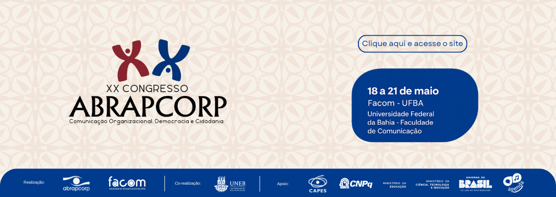 XX Congresso Abrapcorp — Comunicação Organizacional, Democracia e Cidadania — 18 a 21 de maio de 2026, Facom/UFBA, Salvador